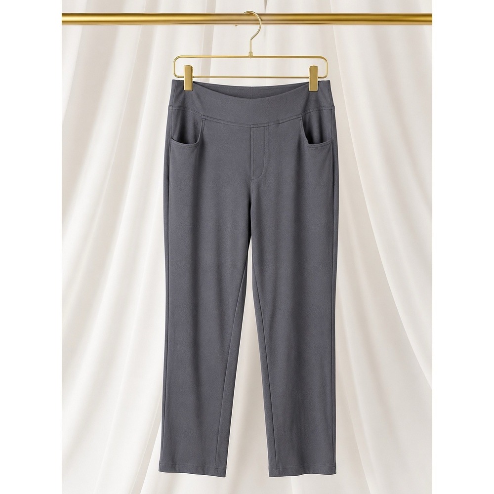 Belle Kim Gravel Pants Pull On Flexibelle Straight Stretch 29" Inseam Gray 18W